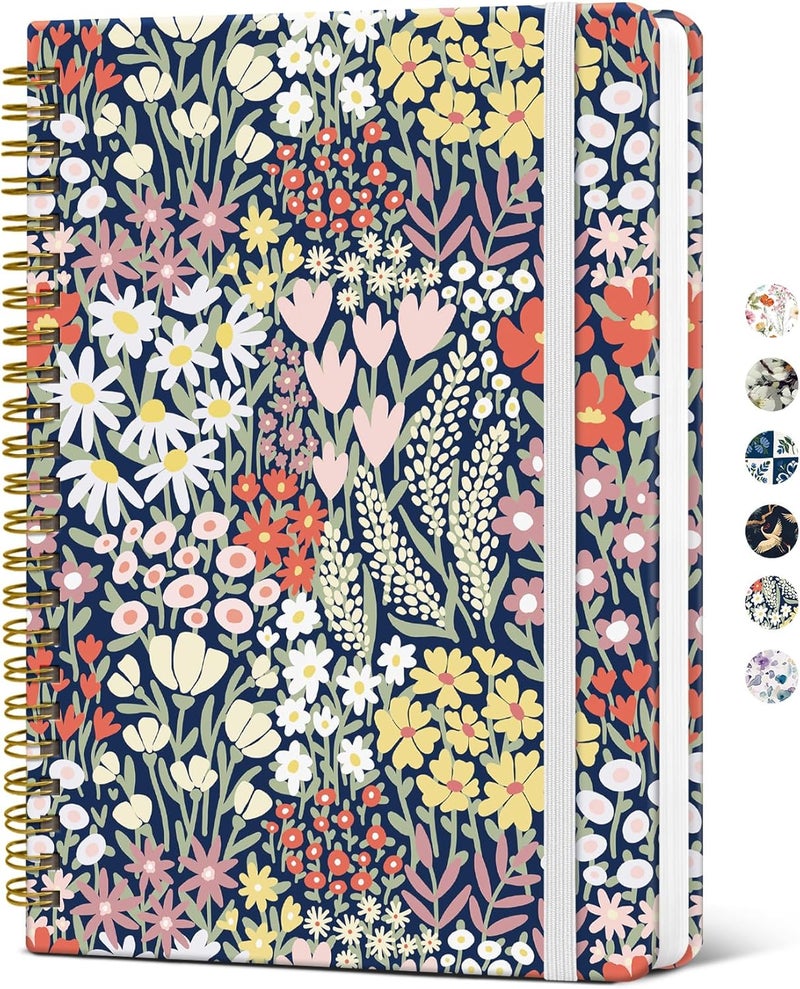 Taja Spiral Journal Notebook for Women, Pretty Hardcover Lined Notebook for Work & Note Taking, Aesthetic Cute Journal for Writing, 140 Pages, 5.8"x8.3", Petite Blooms - Image 1